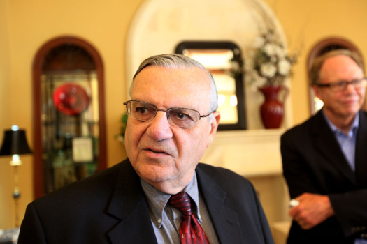 Demonstrators Protest Against AZ Sheriff Arpaio During His Visit To CA