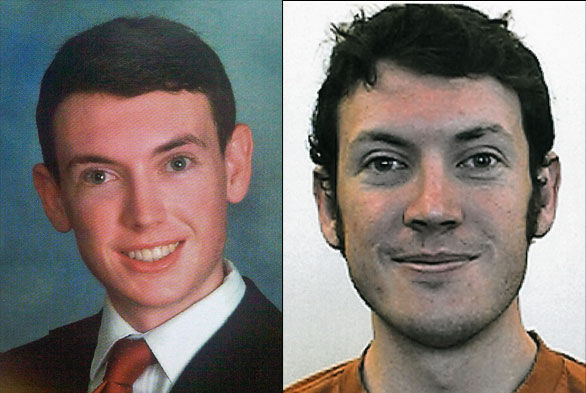 A high school photo of James Holmes (L), the man who allegedly opened fire on moviegoers at the midnight premiere of the Batman movie in Colorado, next to his college portrait.