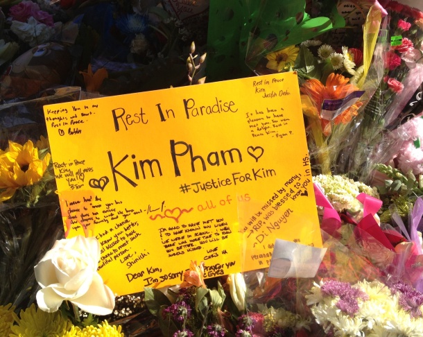 Makeshift memorial for Kim Pham