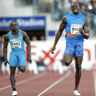 Jamaican sprinter Usain Bolt (C), Jamica