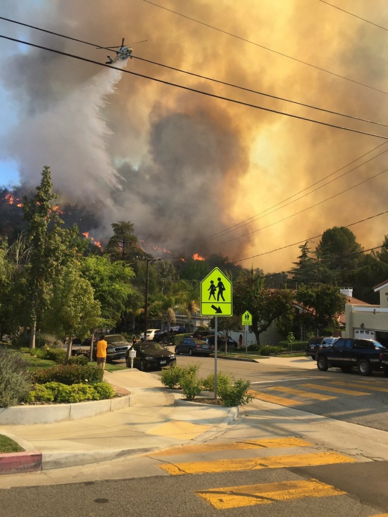 The Old Fire burns near homes in Calabasas on June 4, 2016.