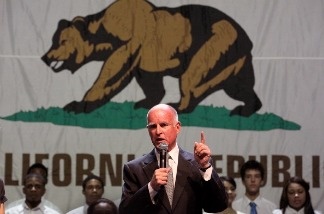 California Governor-elect Jerry Brown speaks to supporters as he celebrates his win during an election night party at Fox Theater on November 2, 2010 in Oakland, California.