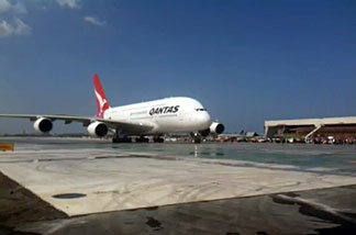 Qantas A380 plane on new taxiway