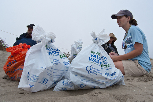 A shot from Coastal Cleanup Day at Morro Bay, Calif. as Annie Gillespie takes part in the effort. Some 150 tons of trash was picked up at LA County beaches.