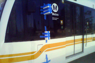 Metro Line test car just before it's pulled along the tracks starting at 23rd and Flower streets in downtown L.A. It's headed to Culver City.