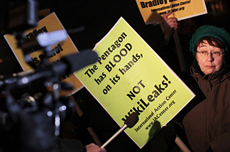 WikiLeaks supporters gather in front of the United States Federal Building in New York City on Thursday.