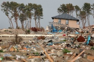 Debris is scattered, three months and two days after the magnitude 9.0 earthquake and subsequent tsunami on June 13, 2011 in Sendai, Miyagi, Japan.