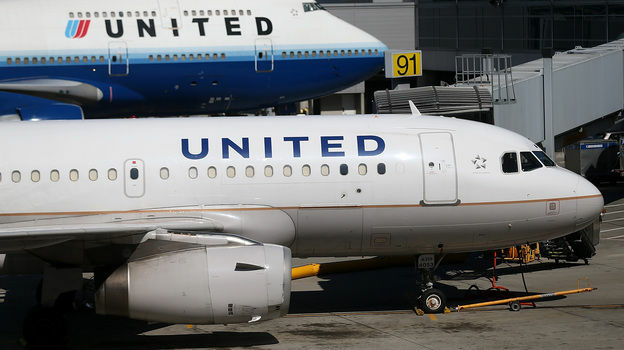 United Airlines jets lined up on the San Francisco International Airport tarmac. A flight was diverted to Los Angeles on Wednesday.