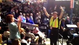 A "whip" rallies party delegates at the Democratic National Convention in Charlotte, NC.