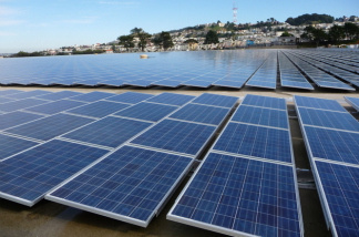 Solar panels at the midsized Sunset Reservoir solar array in San Francisco.