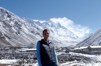 Cal State Fullerton lecturer Cindy Abbot in Nepal acclimating before her ascent up Mt. Everest in May.