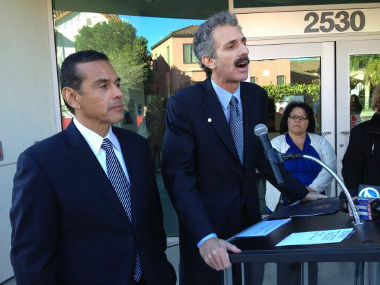 CIty Attorney candidate Mike Feuer (right) accepted the endorsement of Los Angeles Mayor Antonio Villaraigosa.