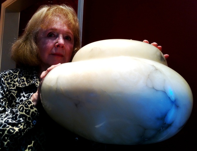 Piper Laurie at home with one of her sculptures.