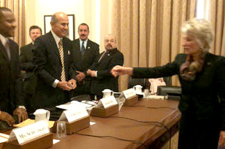 Democratic Congresswoman Jane Harman of El Segundo welcomes L.A. County Sheriff Lee Baca to Capitol Hill
