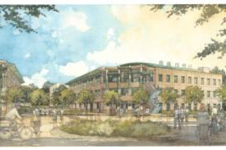 An artist's rendering of the UCI Sue and Bill Gross Stem Cell Research Center.