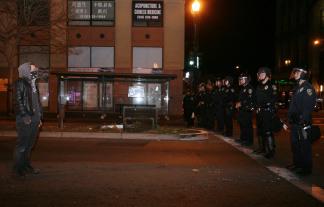 A protesters from Occupy Oakland -the lo