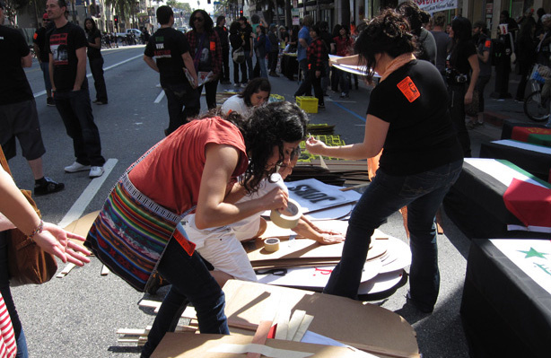 Hundreds of people converged at Hollywood Boulevard and Vine Street in Hollywood, Calif., on Saturday, March 20, 2010 to protest the wars in Iraq and Afghanistan. The protests were part of an annual event organized by Act Now to Stop War and End Racism (ANSWER).