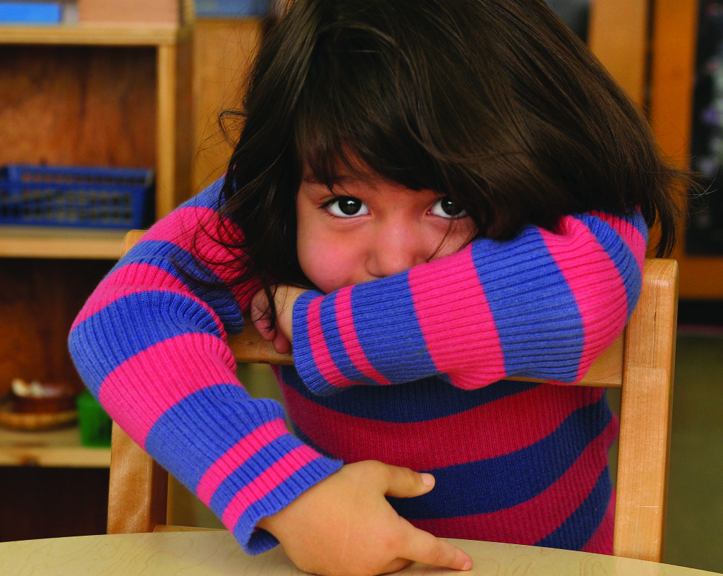 A child attending a bilingual class at a Montessori school in Washington DC.
