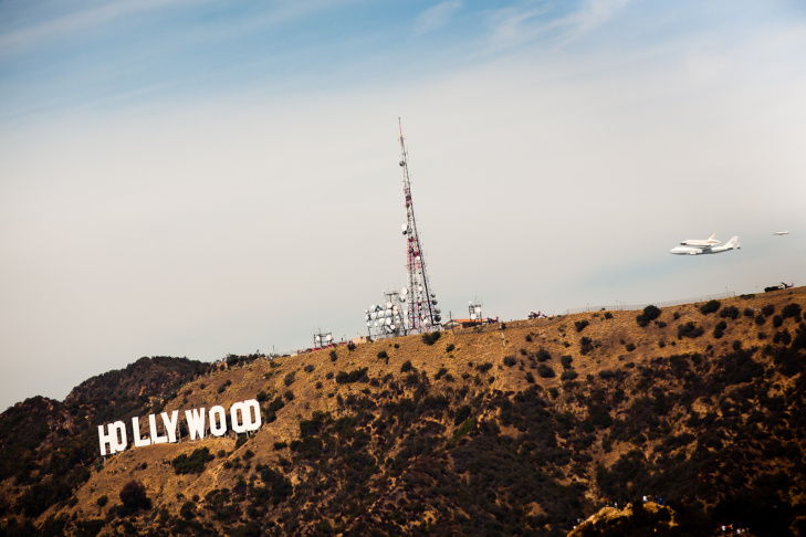 Space Shuttle Endeavour Flies Over Griffith Park