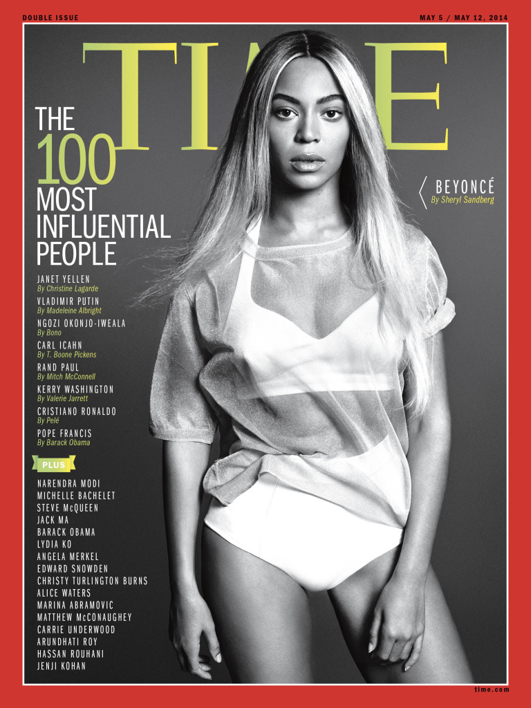 This image released by Time shows entertainer Beyoncé on the cover of the magazine's "100 Most Influential People" issue.
