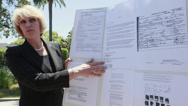 File photo of Attorney Orly Taitz speaking to the media outside the 9th U.S. Circuit Court of Appeals in Pasadena, Calif. Monday, May 2, 2011.