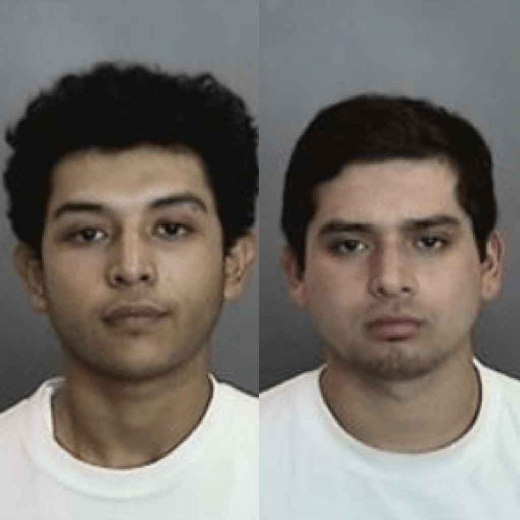 Anaheim police say they arrested Miguel Meza, left, and Johnny Aguilar, right, on March 26 in connection with threats posted online against Loara High School in Anaheim. Police said officers found two handguns in the car the men were traveling in.