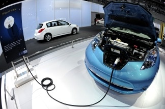 The Nissan Leaf electric is seen during the press day of the LA Auto Show on Nov. 18, 2010.