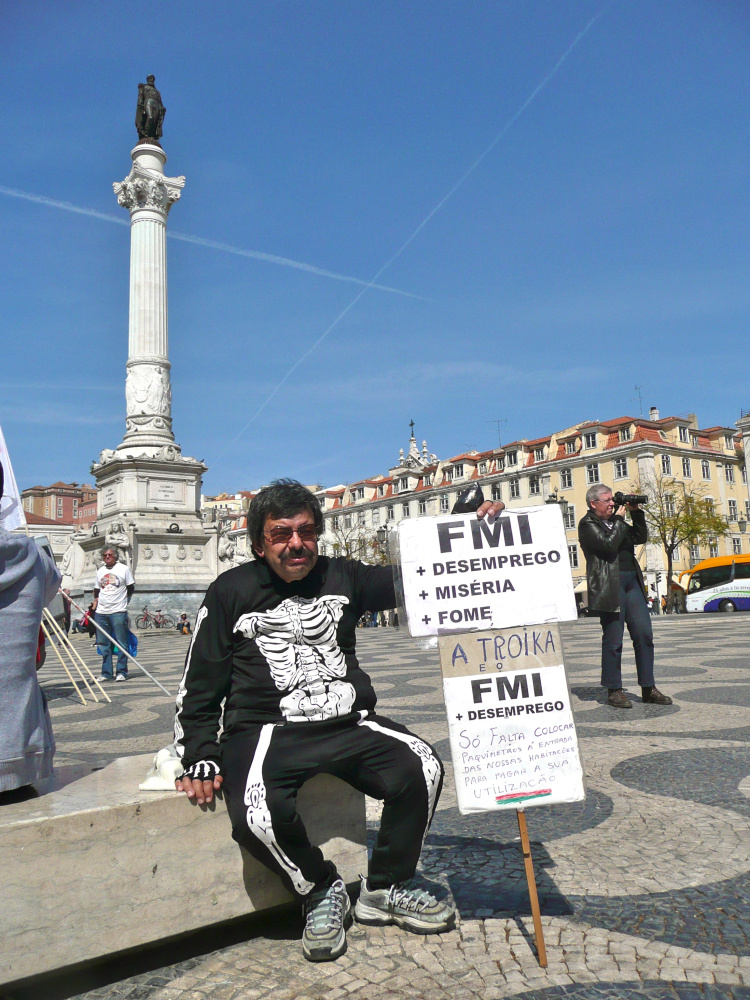 Retiree Alfredo Silva, 67, wore a skeleton costume to an anti-austerity protest in Lisbon, Portugal, last month.