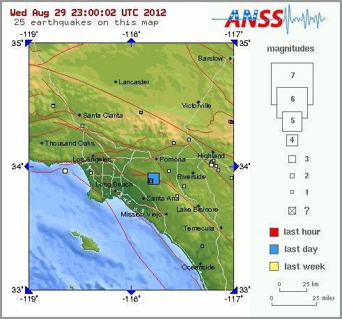 A map of the earthquake's location near Yorba Linda.