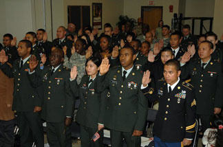 File photo: A military naturalization ceremony held at a U.S. Army base in South Korea, December 2008