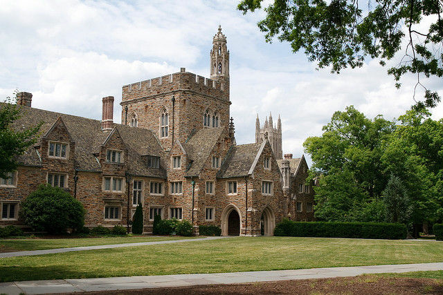 A residential building at Duke University in Durham, North Carolina. A campus fraternity has been suspended after throwing an Asian-themed party "replete with conical hats, geisha outfits, and intentional misspellings."