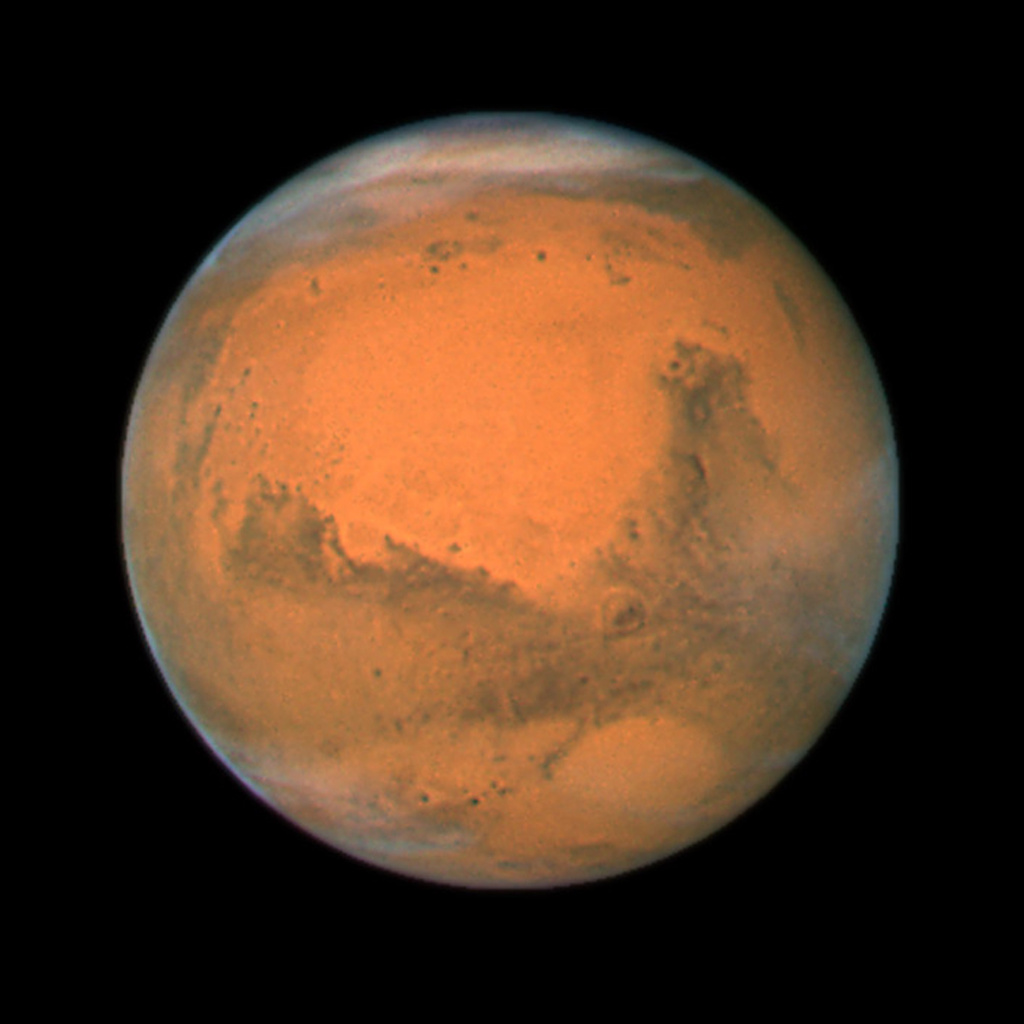 NASA's Hubble Space Telescope took this close-up of the red planet Mars in 2007, when it was just 55 million miles away.