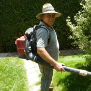 Gardener Martin Gutierres and his leaf blower