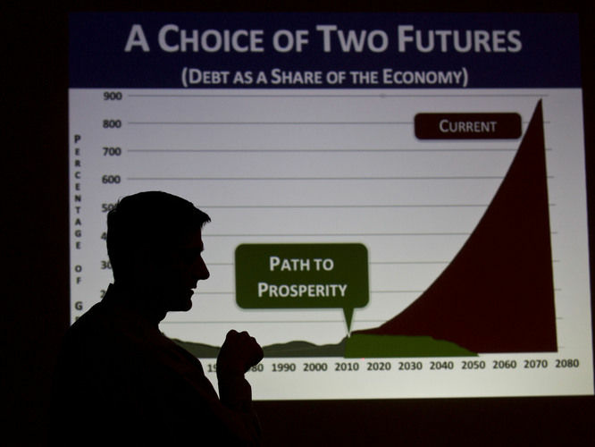 Rep. Paul Ryan, R-Wis., discusses Medicare, Medicaid and the federal budget on April, 26, 2011, in Kenosha, Wis.