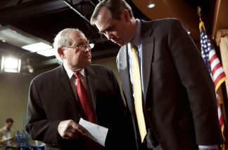Sen. Carl Levin (D-MI) (L) and Sen. Jeff Merkley (D-OR) leave after a press conference on Capitol Hill May 10, 2010 in Washington, DC.
