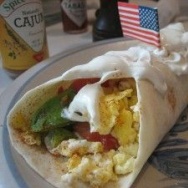 The flag burrito photo that started it all. Accompanied by Cajun sauce, of all things. We promise not to use it again - not in this blog, at least.