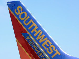 A Southwest Airlines passenger plane taxis on the tarmac at Los Angeles International Airport.