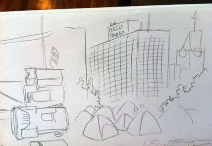 Occupy Oakland rough sketch by cartoonist Susie Cagle