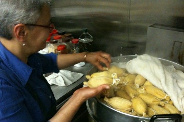 Patricia Zarate, manager of Homegirl Café, readies a batch of tamales. December 2010