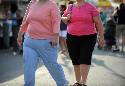 Two overweight women walk at the 61st Mo