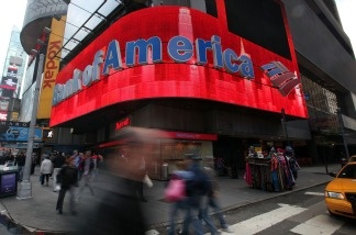 A Bank of America branch is seen in Times Square in New York City.