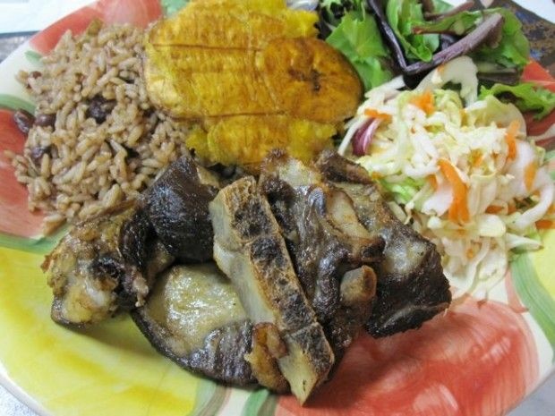 Cabrit fricassee at TiGeorge's with all the Caribbean fixings, May 2011