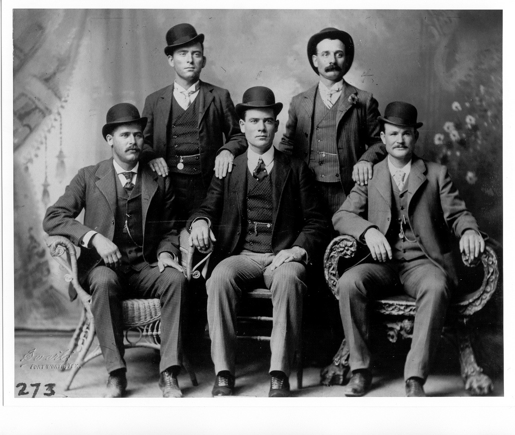 Butch Cassidy (far right) and the Wild Bunch gang. Fort Worth, Texas.