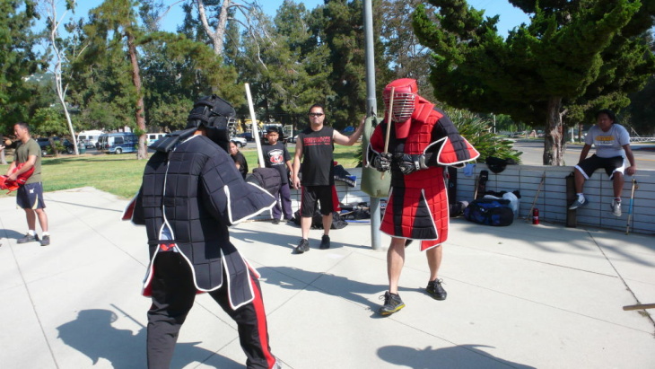 Combatants pair off during an eskrima sparring match in Los Feliz