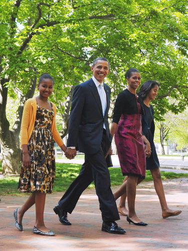The Obamas walk back to the White House after attending Easter service at St. John's Episcopal Church on April 8. President Obama is the only Protestant on either 2012 presidential ticket.