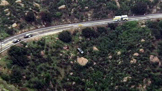 A woman suffered moderate injuries after sending her SUV over the edge of Santa Susana Road in Box Canyon.