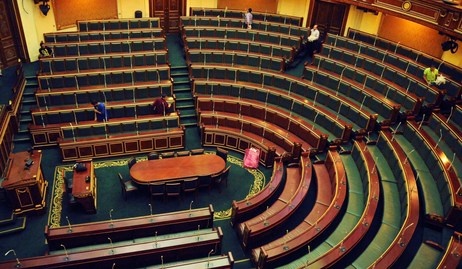 Workers clean inside the Egyptian parliament in Cairo on Monday, July 9, 2012.