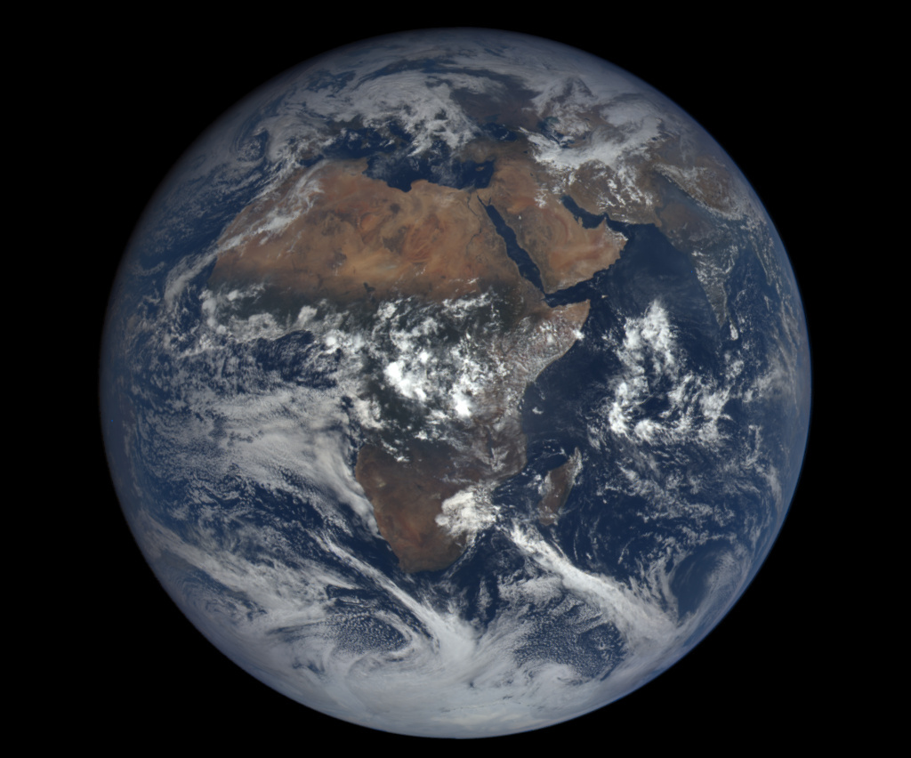 A view of Earth as seen from EPIC, the Earth Polychromatic Imaging Camera.
