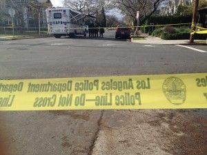Police tape at the scene of the murder of two USC students near campus, April 11, 2012