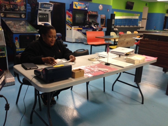 Volunteer Cynthia Shaw waits for voters to show up for a special election in Fontana. Not one voter turned up in the first three hours the polls were open.